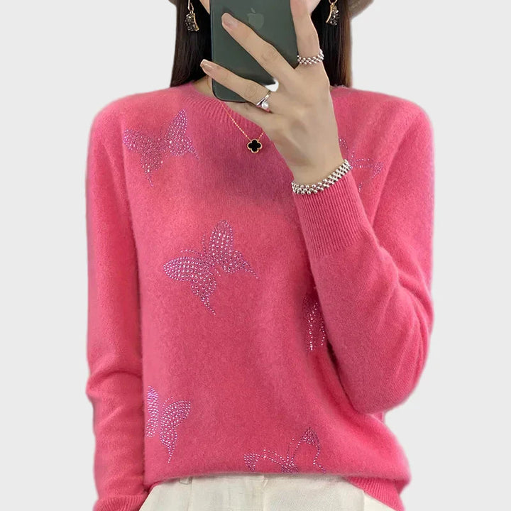 Pleteni Džemper s Uzorkom Leptira