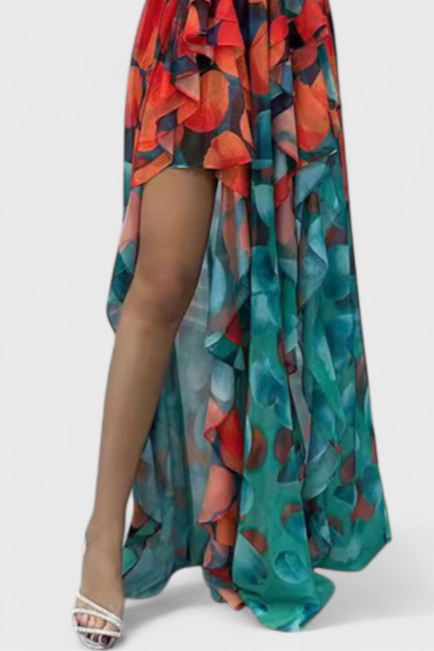 Zrinka Maxi Haljina bez Rukava s Volanima i Gradijent Otvorom