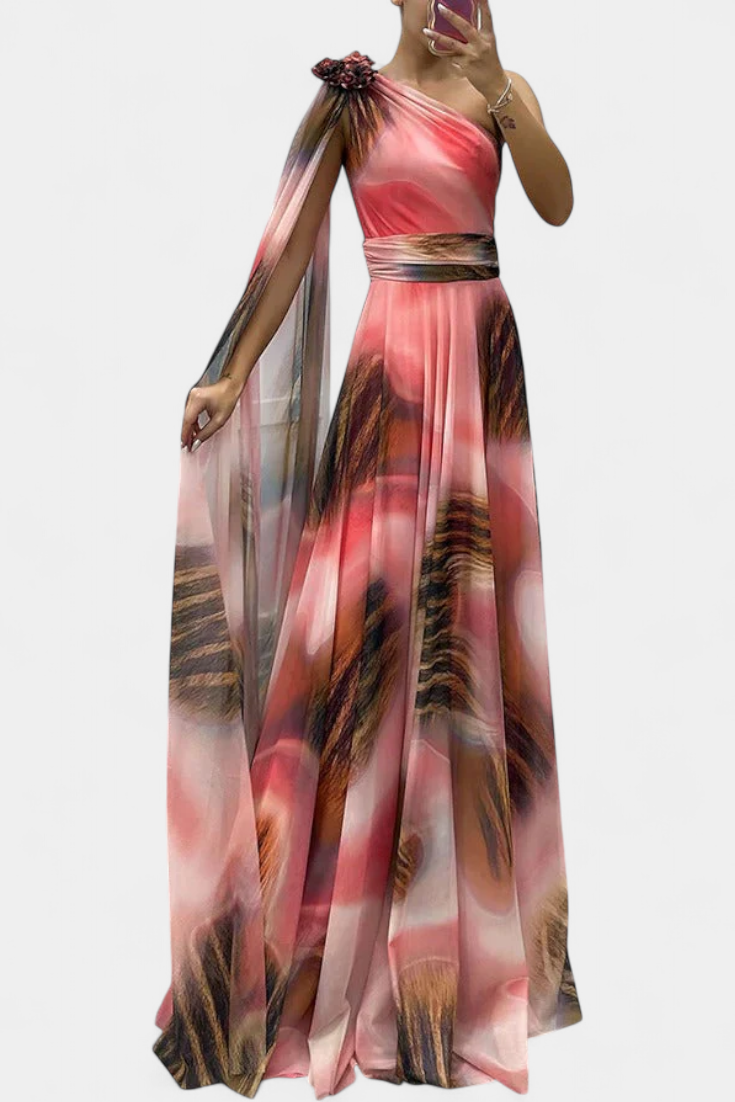 Nives Haljina Duga s Jednim Ramenom s Cvjetnim Detaljem