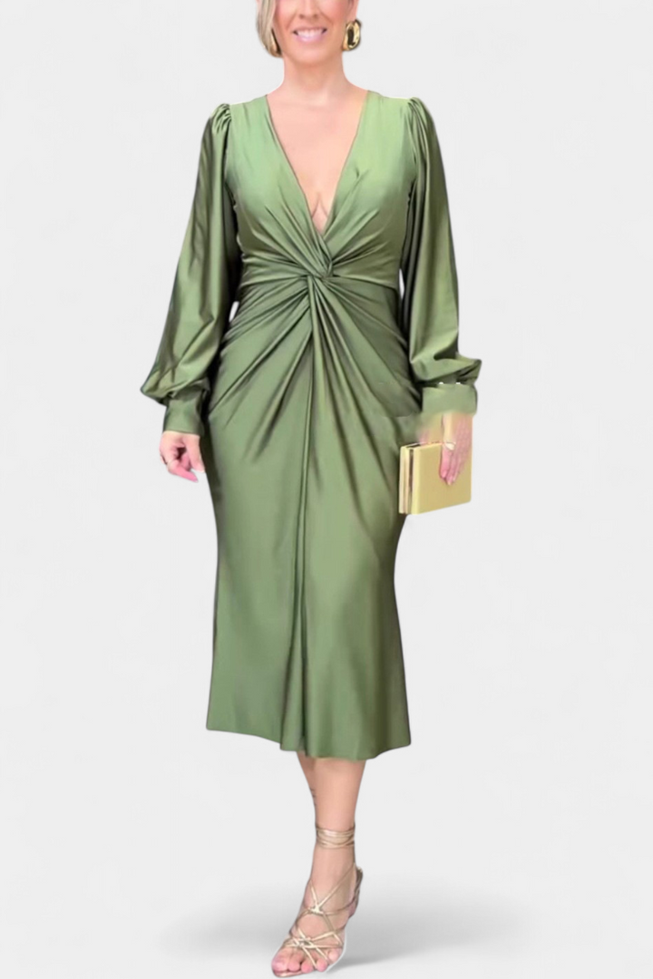 Veselka Duga Haljina s Dugim Rukavima i V-Izrezom