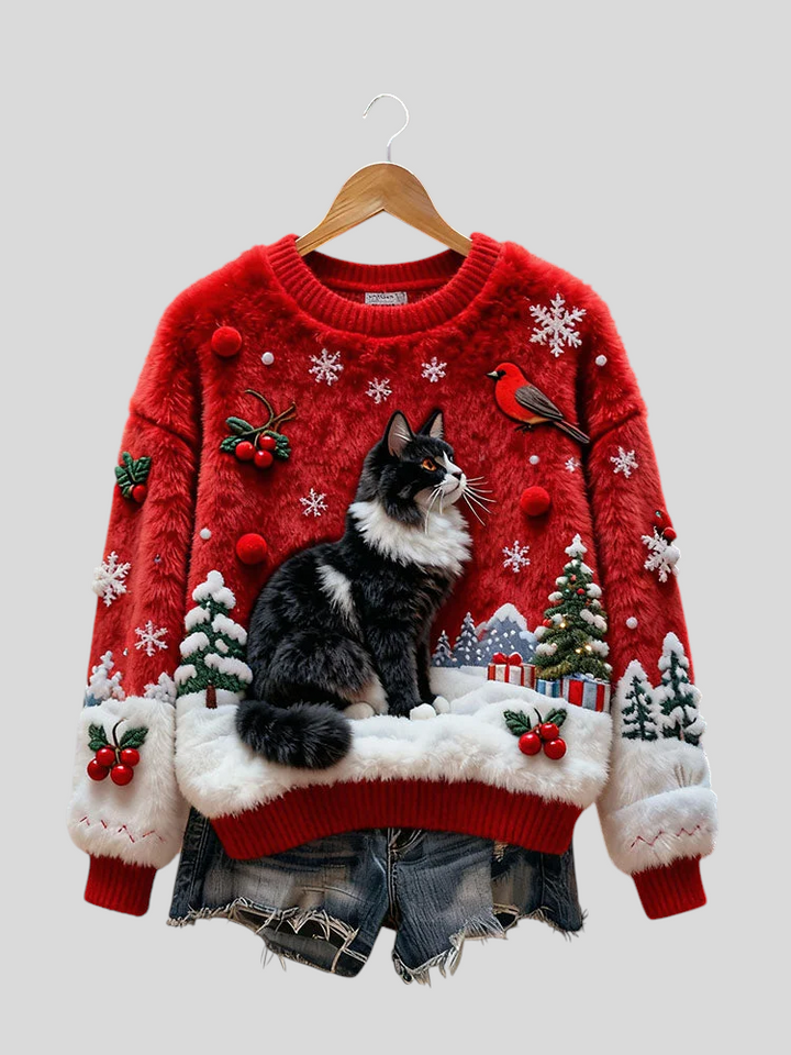 Charlot – Luksuzna Cozy Božićna Majica S Mačkom