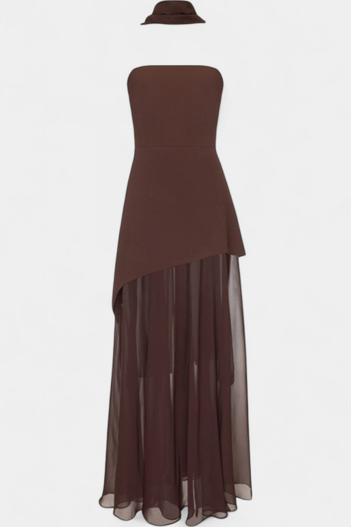Rajna Maxi Haljina bez Rukava od Chiffona s Bočnim Raskorakom