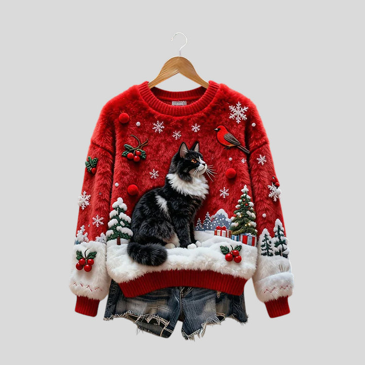 Charlot – Luksuzna Cozy Božićna Majica S Mačkom