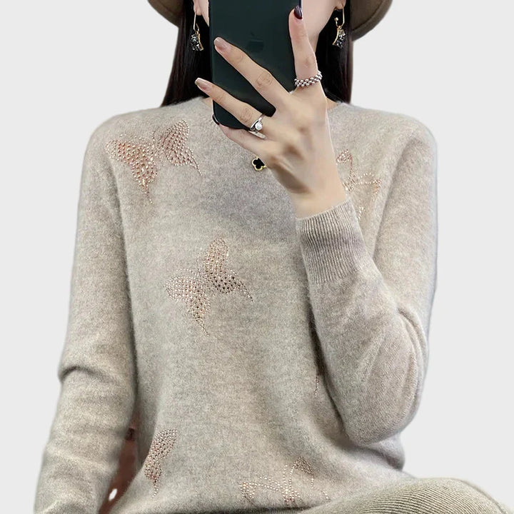 Pleteni Džemper s Uzorkom Leptira