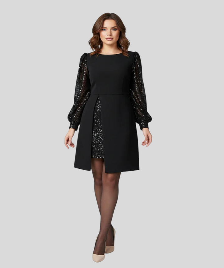 Avora – Elegantna Haljina S Balon Rukavima I Patchwork Detaljima