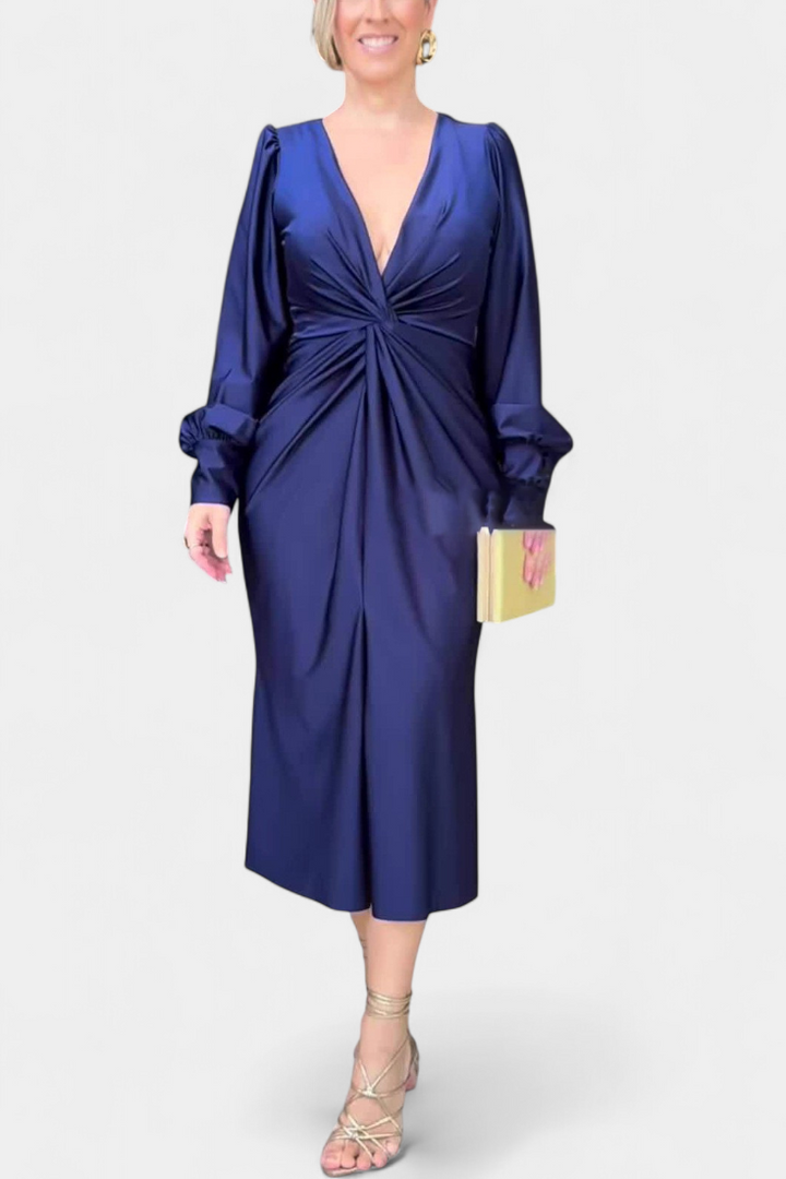 Veselka Duga Haljina s Dugim Rukavima i V-Izrezom