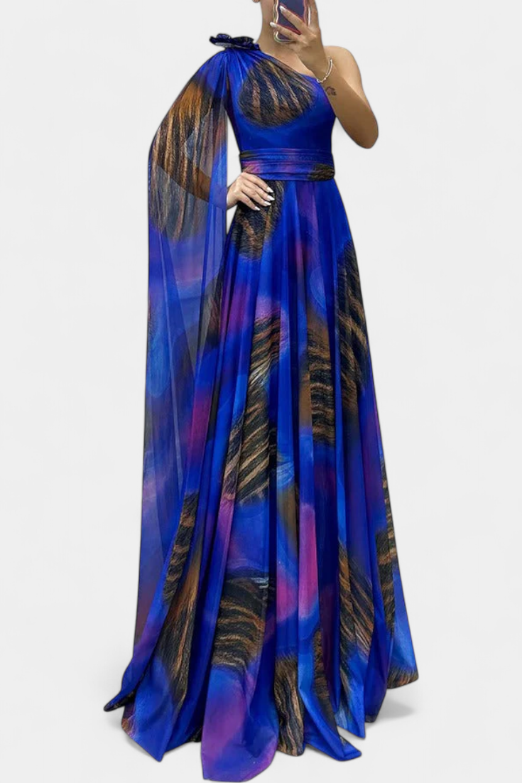 Nives Haljina Duga s Jednim Ramenom s Cvjetnim Detaljem