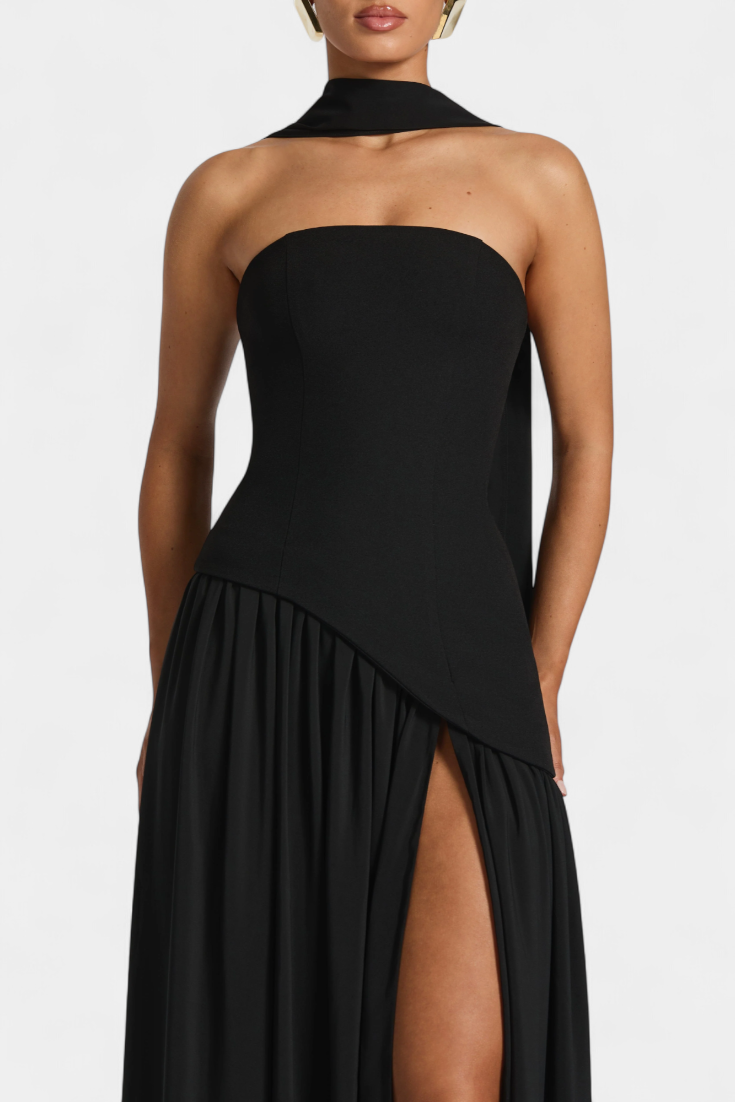 Rajna Maxi Haljina bez Rukava od Chiffona s Bočnim Raskorakom